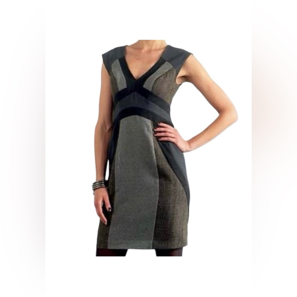 Rebecca Taylor Colour Block Sleeveless Dress Size 6 Wool Blend Holiday Christmas